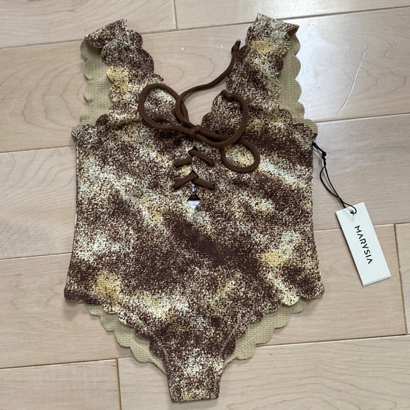 Marysia bunny girls brown cream scalloped soft stretch swimsuit 2